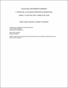 Portada Lucha del movimiento obrero y crisis de la alianza peronista argentina : junio y julio de 1975 y marzo de 1976
