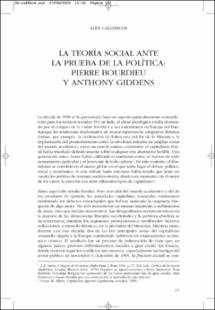 Portada La teoría social ante la prueba de la política : Pierre Bourdieu y Anthony Giddens