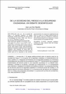 Portada De la sociedad del riesgo a la seguridad ciudadana