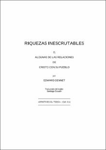 Portada Riquezas inescrutables : oalgunas de las relaciones de Cristo con su pueblo