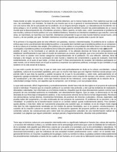 Portada Transformación social y creación cultural