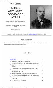 Portada Un paso adelantedos pasos atrás : (una crisis en nuestro partido)