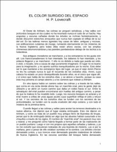 Portada El color surgido del espacio