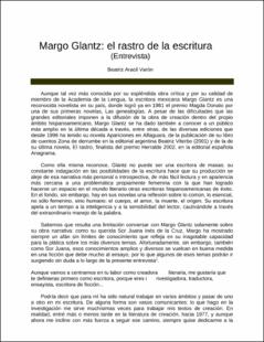 Portada Margo Glantz : el rastro de la escritura (Entrevista)