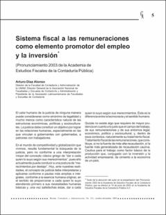 Portada Sistema fiscal a las remuneraciones como elemento promotor del empleo y la inversión : pronunciamiento 2003 de la Academia de Estudios Fiscales de la Contaduría Pública