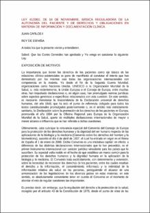 Portada Ley 41/2002 : de 14 de noviembrebásica reguladora de la autonomía del paciente y de derechos y obligaciones en materia de información y documentación clínica