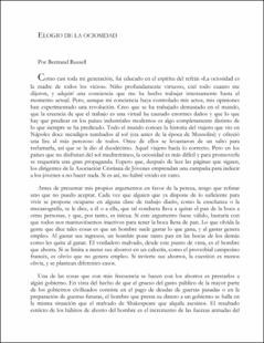 Portada Elogio de la ociosidad