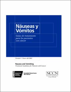 Portada Náuseas y Vómitos : Guías de tratamiento para los pacientes con cáncer
