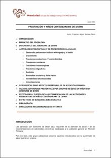 Portada Prevención y niños con síndrome de down