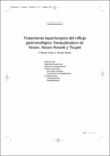 Portada Tratamiento laparosc&oacute;pico del reflujo gastroesof&aacute;gico : funduplicatura de NissenNissen-Rosseti y Toupet
