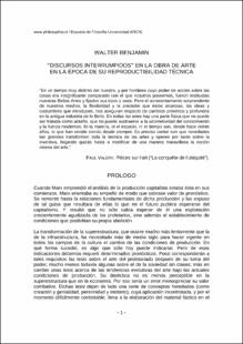 Portada Discursos interrumpidos : en la obra de arte en la época de su reproductibilidad técnica