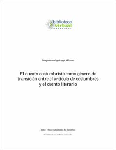 Portada El cuento costumbrista como género de transición entre el artículo de costumbres y el cuento literario