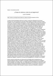 Portada ¿Choque de culturas o crisis de una hegemonía?