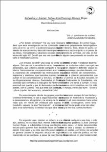 Portada Rebeldía y libertad. Sobre José Domingo Gómez Rojas