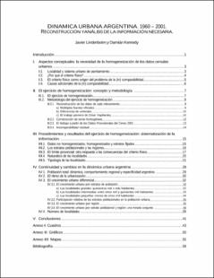 Portada Dinámica urbana Argentina : 1960-2001 : reconstrucción y análisis de la información necesaria