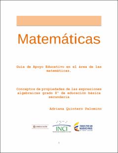 Portada Módulo matemáticas octavo: Conceptos de las expresiones algebraicas