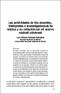 Portada Las actividades de los docentesintérpretes e investigadores de la música y su relación con el acervo musical universal