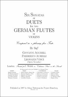 Portada Six sonatas or duets for two german flutes or violins