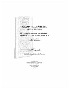 Portada Gramática Náhuatl : de los municipios de Mecayapan y Tatahuicapan de JuárezVeracruz
