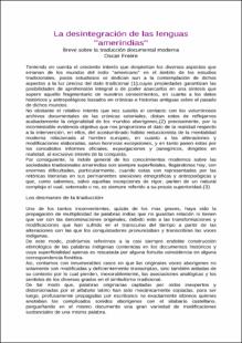 Portada La desintegración de las lenguas amerindias : breve sobre la traducción documental moderna