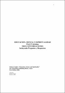 Portada Educaciónciencia y espiritualidad : tres conversaciones; incluyendo preguntas y respuestas