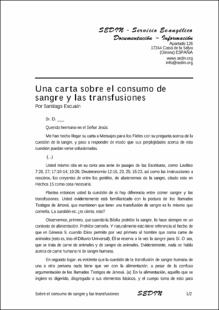 Portada Una carta sobre consumo de sangre y las transfusiones