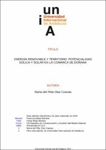 Portada Energía renovable y territorio : potencialidad eólica y solar en la comarca de Doñana