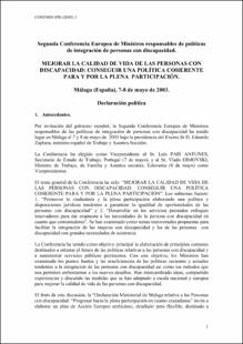 Portada Mejorar la calidad de vida de las personas con discapacidad : conseguir una política coherente para y por la plena participación