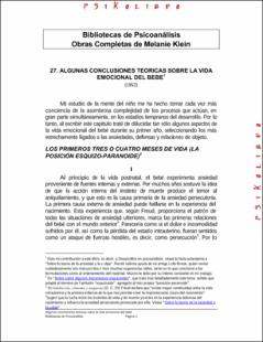 Portada Algunas conclusiones teóricas sobre la vida emocional del bebe