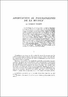 Portada Aportación al psicoanálisis de la música