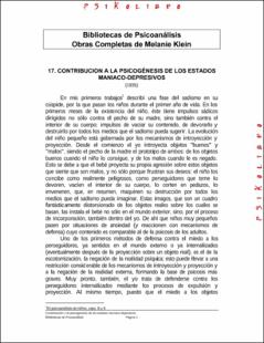 Portada Contribución a la psicogénesis de los estados maniaco-depresivos