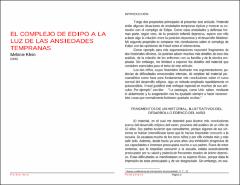 Portada El complejo de Edipo a la luz de las ansiedades tempranas