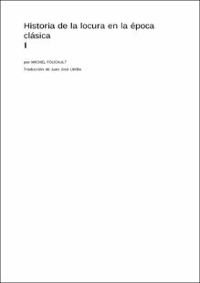 Portada Historia de la locura en la época clásica. I