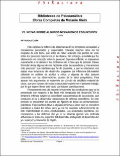 Portada Notas sobre algunos mecanismos esquizoides