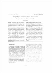 Portada Psicopatología y consumo de alcohol en adolescentes