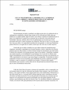 Portada Un trastorno de la memoria en la acrópolis : carta abierta a romain rollanden ocasión de su septuagésimo aniversario