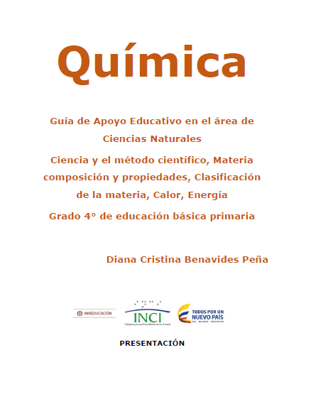 Portada Guía de
apoyo educativo en química para grado cuarto