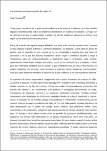 Portada Las transformaciones sociales del siglo XX