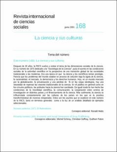 Portada Revista internacional de ciencias sociales : 168 La ciencia y sus culturas