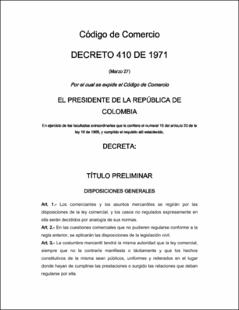 Portada Código de comercio de Colombia : decreto 410 de 1971 (marzo 27)