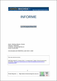 Portada La incapacitación : informe
