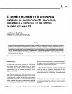 Portada El cambio mundial de la siderurgia : enfoques de comportamiento económicotecnológico y comercial en las últimas décadas del siglo XX