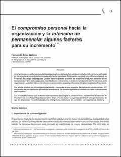 Portada El compromiso personal hacia la organización y permanencia : algunos factores para su incremento