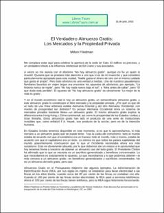 Portada El verdadero almuerzo gratis los mercados y la propiedad privada