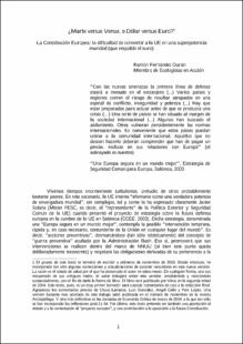 Portada Marte versus venuso dólar versus euro: La Constitución Europea: la dificultad de convertir a la UE en una superpotencia mundial (que respalde el euro)