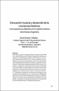 Portada Educación musical y desarrollo de la conciencia histórica : una experiencia didáctica en la cátedra historia de la música argentina