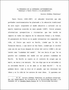 Portada La pedagogía de la esperanza latinoamericana : Homenaje a Paulo Freire y su pensamiento
