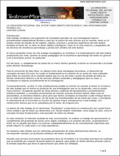 Portada La creación ficcional del actor como objeto ontológico : una aproximación posible