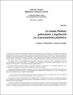 Portada La triada paideia gobernante y legislación en el pensamiento platónico