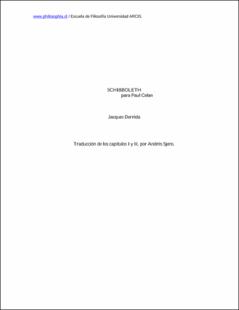 Portada Schibboleth : Para Paul Celan